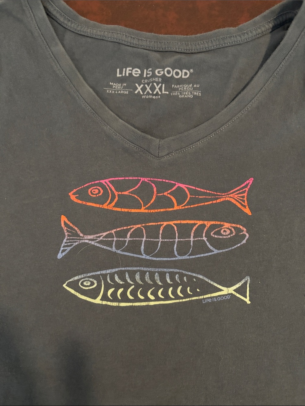 Life Is Good Women's Black Tee with Neon Fish Trio